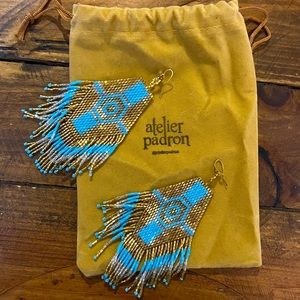 Atelier Padrón beaded light blue and gold earrings 💙✨